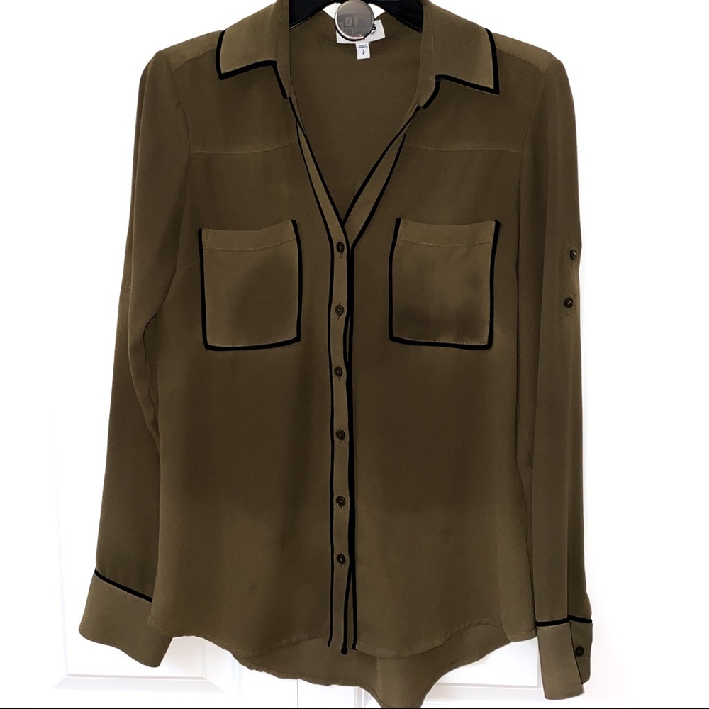 Olive Green long sleeve button shirt size S
